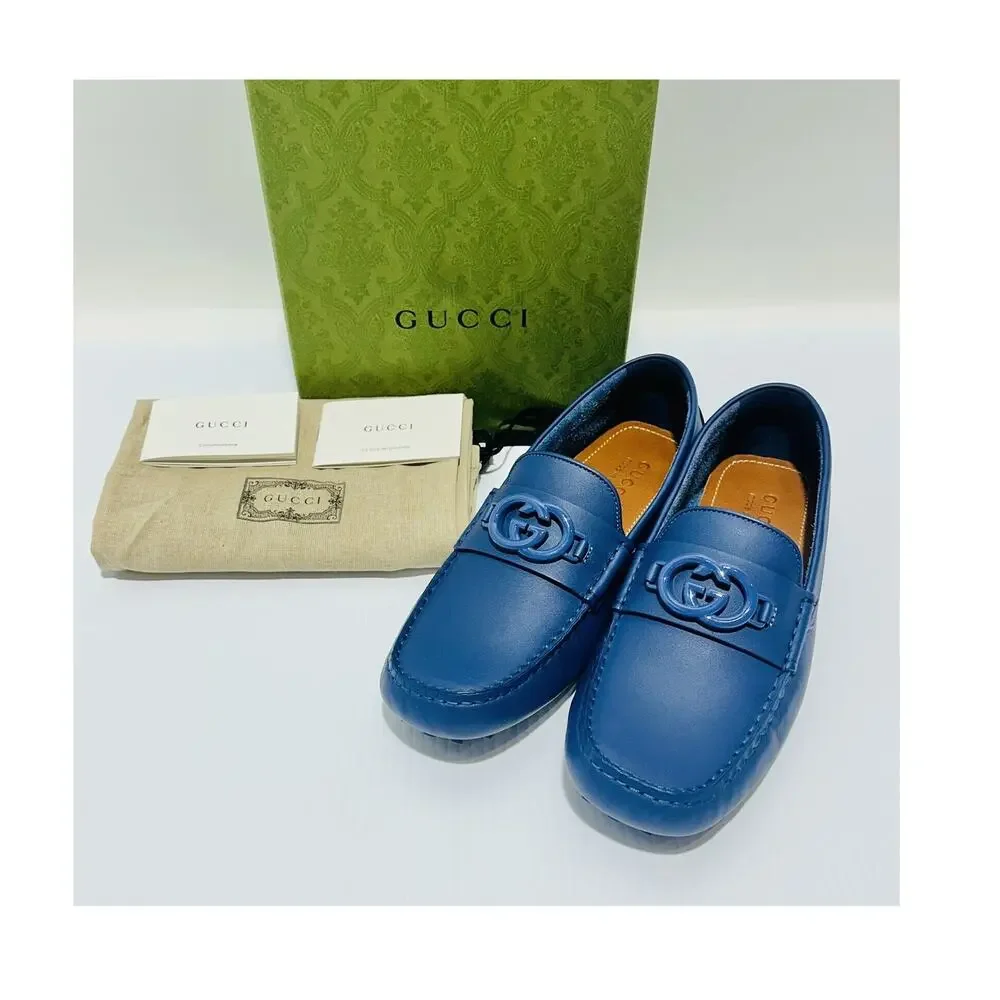 NIB Gucci GG Interlocking G Loafer G 8 US 8.5 Blue Driver moccasins Shoes